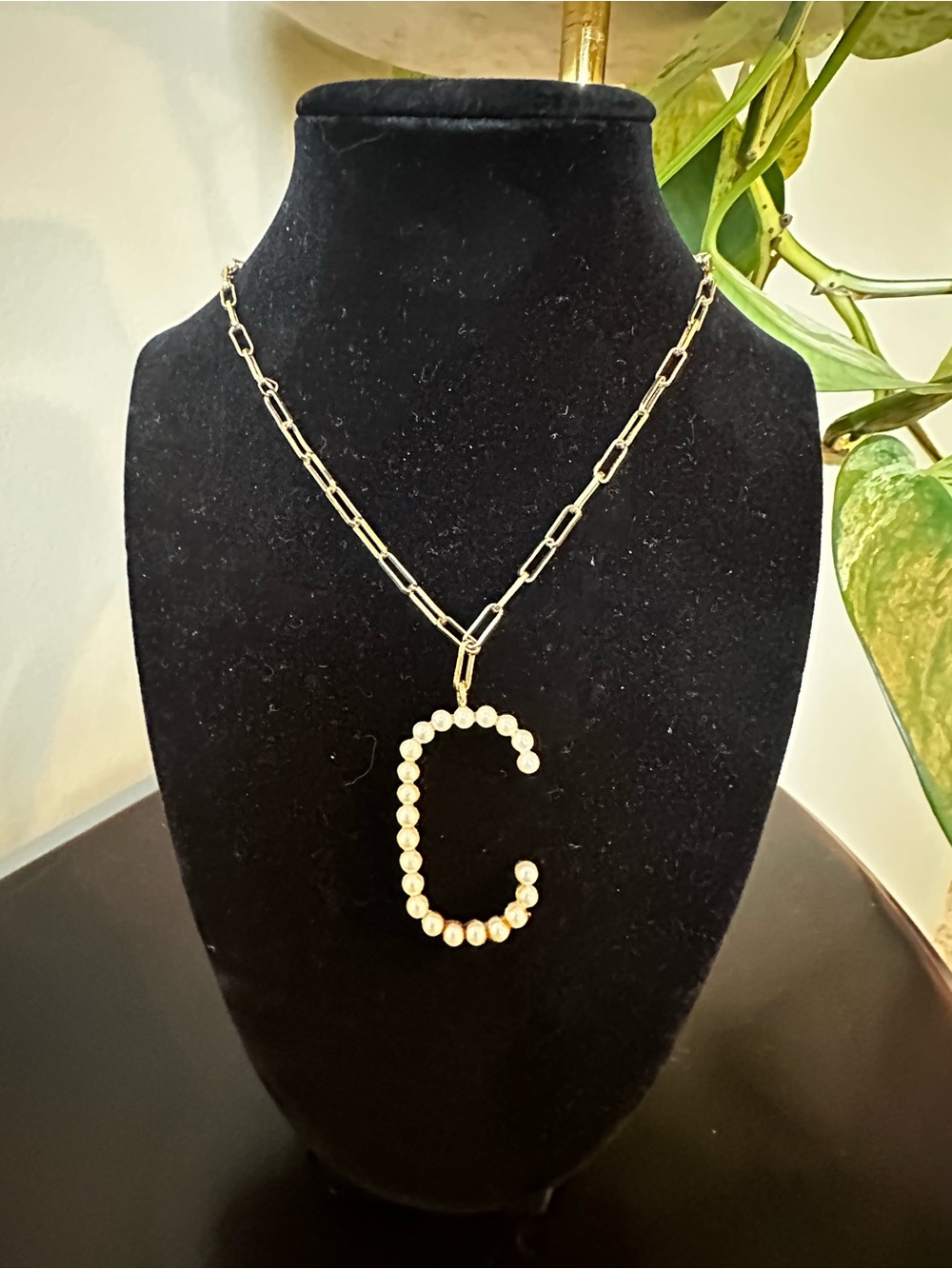 Pearl 'C' Initial Pendant Necklace - Gold Tone
